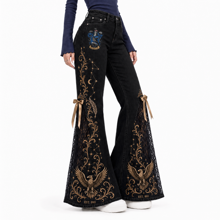The House Flare Midnight Edition — Ravenclaw black lace flare jeans
