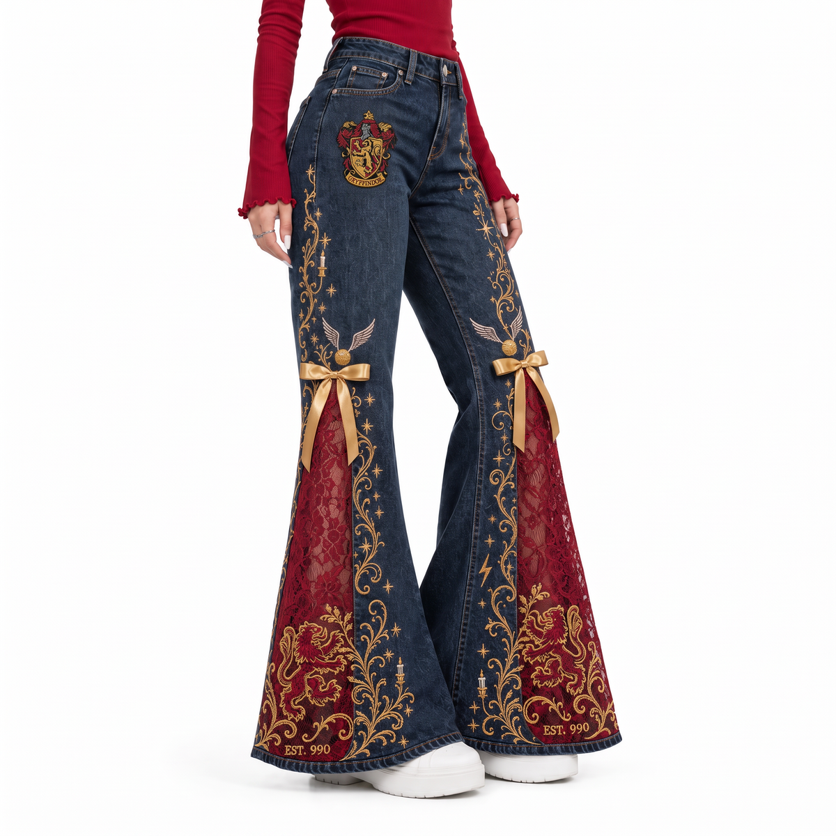The House Flare — Gryffindor house lace flare jeans