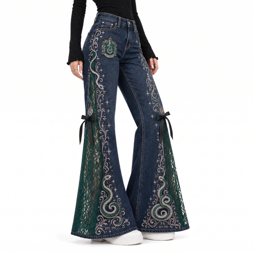 The House Flare — Slytherin house lace flare jeans