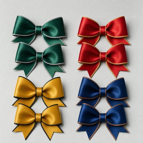 House satin hair bow set in Slytherin, Gryffindor, Hufflepuff and Ravenclaw colours