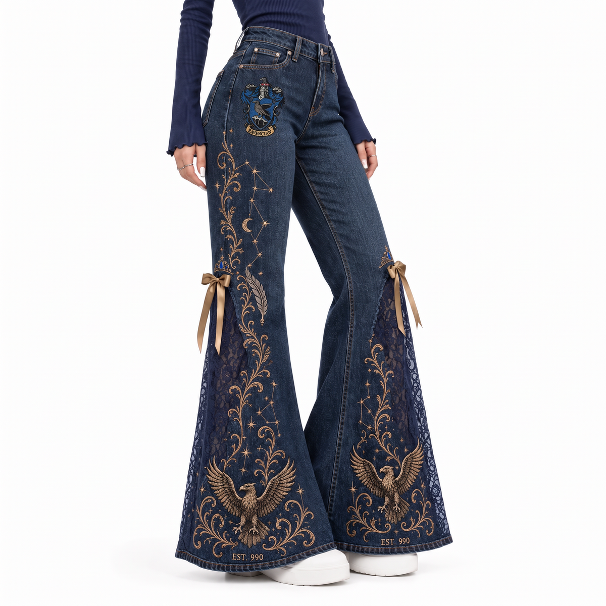 The House Flare — Ravenclaw house lace flare jeans