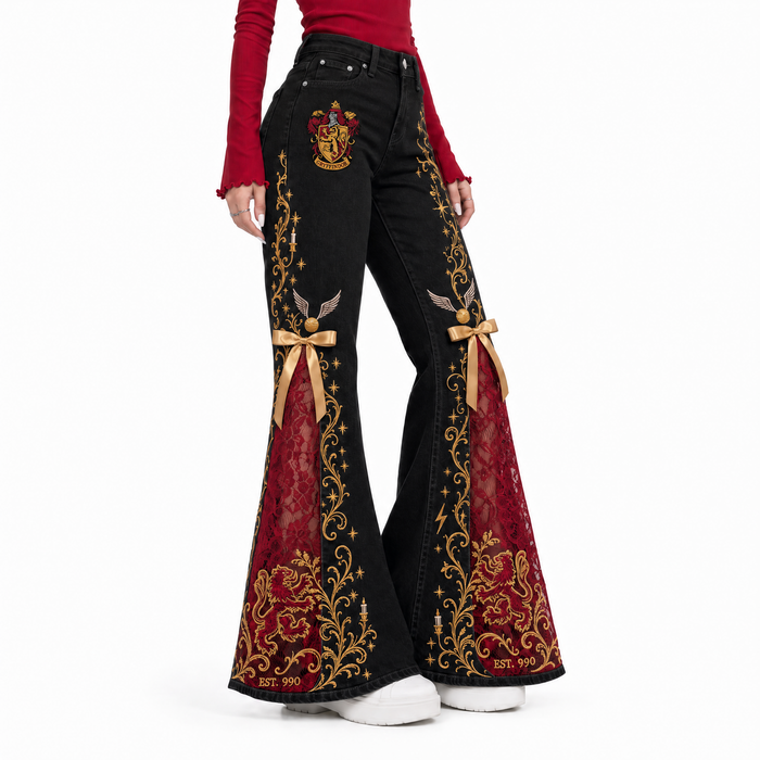 The House Flare Midnight Edition — Gryffindor black lace flare jeans